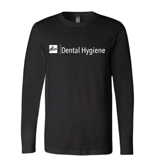 Black long-sleeve shirt with 'LCCC Dental Hygiene' text in white 