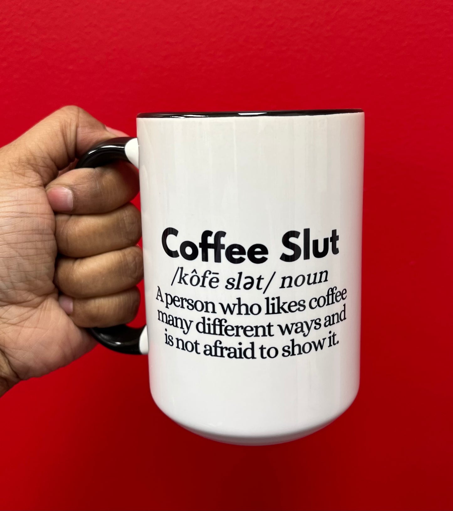 Mug with 'Coffee Slut' definition text 