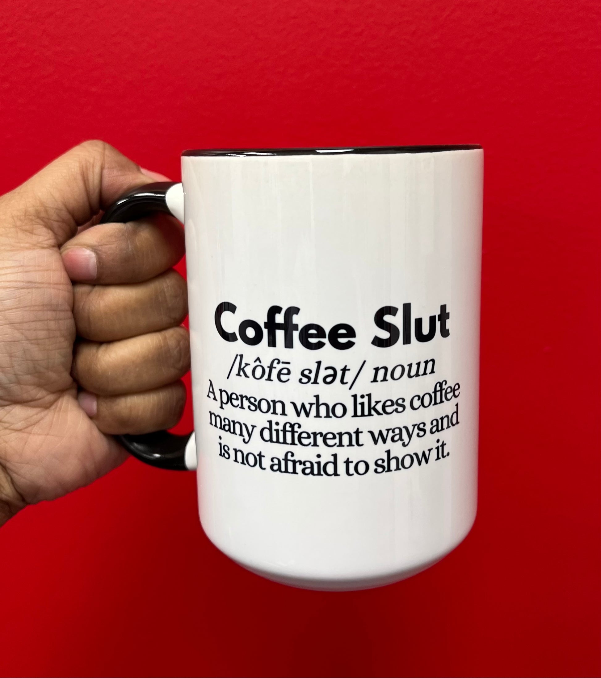 Mug with 'Coffee Slut' definition text 