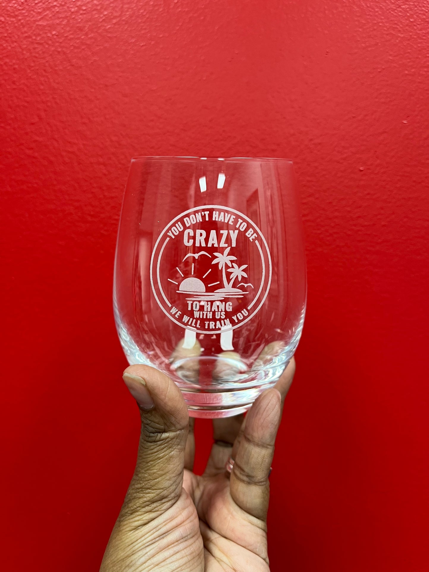 Engraved Stemless Wine Glass