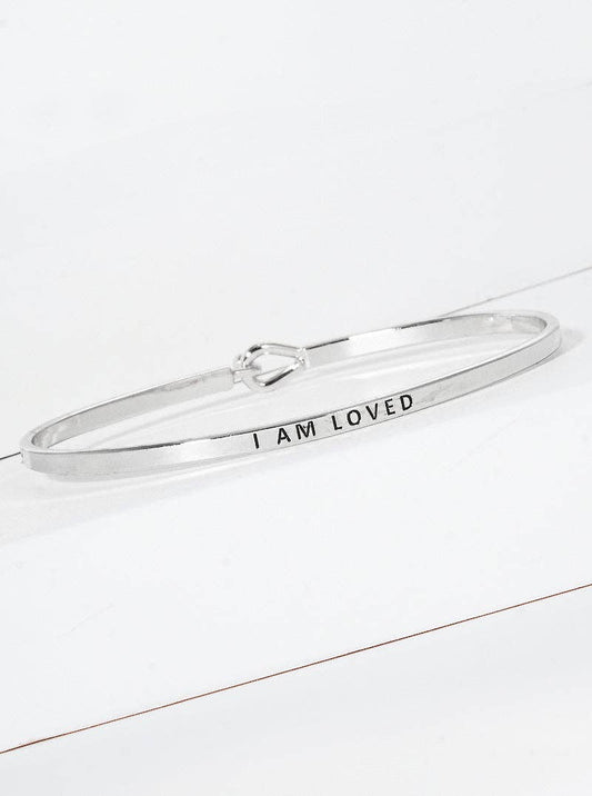 Silver bracelet  engraved  with 'I AM LOVED' 